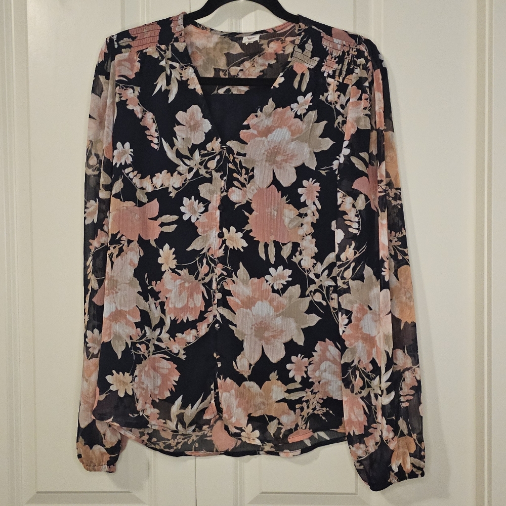 AUTRES FILLES Blouse Women's Floral Sheer Lined Sz M